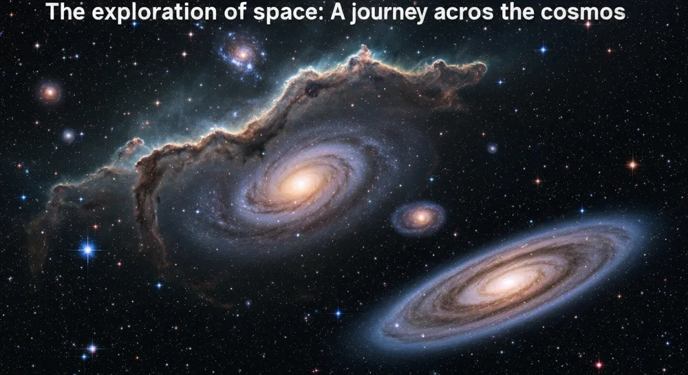 Lancement de fusées avec des étoiles et des planètes en toile de fond.