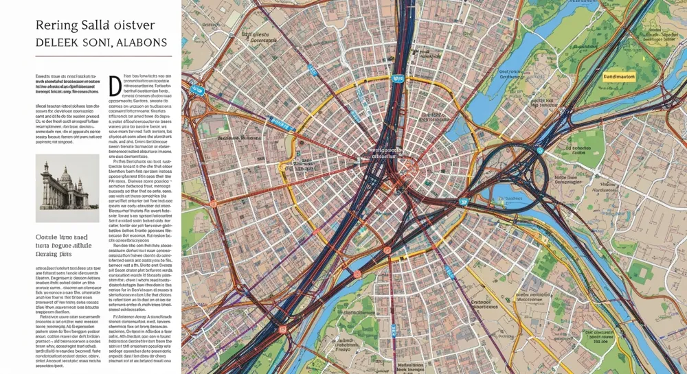 Schroffe Landschaft mit SUV- und LKW-Silhouetten.