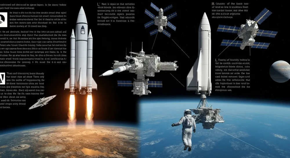 Lanzamiento de satélites con cohetes y elementos celestes.
