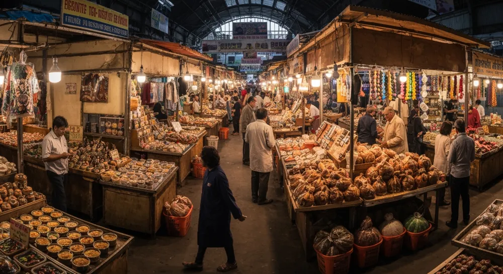Una entrada a la escuela con una pancarta de bienvenida, libros y banderas.