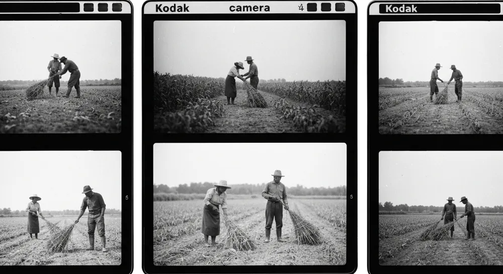 Un paisaje digital sombrío con una luz brillante.