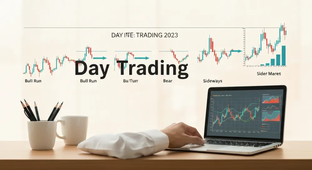 Aktienmarkt mit schwankenden Pfeilen und Wolken.
