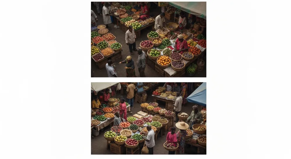 Escena fluvial sostenible con elementos de energía limpia.