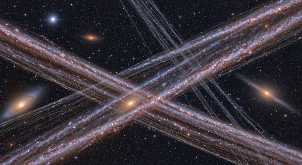 Una lente telescópica con estrellas y elementos cósmicos.