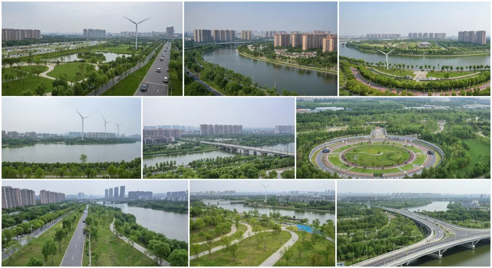 Панорама Тяньцзиня с финансовыми элементами и тенями.