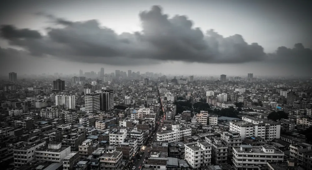 Urbane Skyline mit Finanzgebäuden und Barrieren.