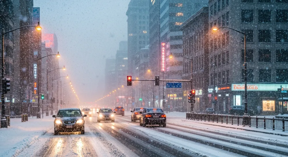Winterlandschaft, schneebedeckter Campus, ruhige Studiengebiete.