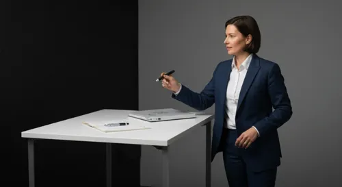 Un espace de séminaire ouvert avec des chaises vides, un podium et une carte du monde en toile de fond.